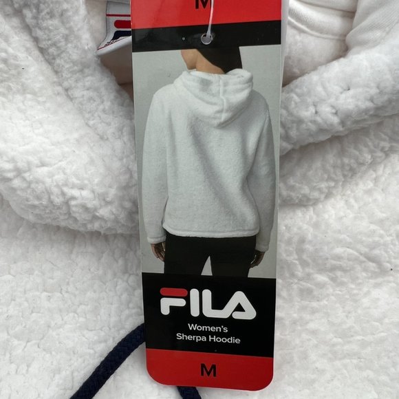 Fila Women's Josephine Sherpa Embroidered Logo Crop Hoodie White Medium NWT - Picture 6 of 11